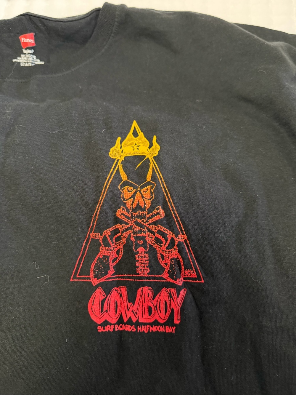 Hanes Black Short-Sleeve Tee with Yellow-Red 'Cowboy' Graphic